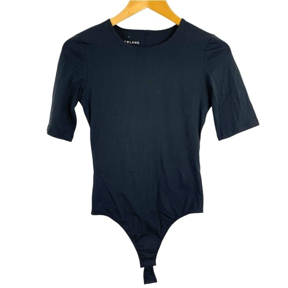 New Everlane The Short-Sleeve Crew Neck Bodysuit Black Thong Size Small - Picture 2 of 14